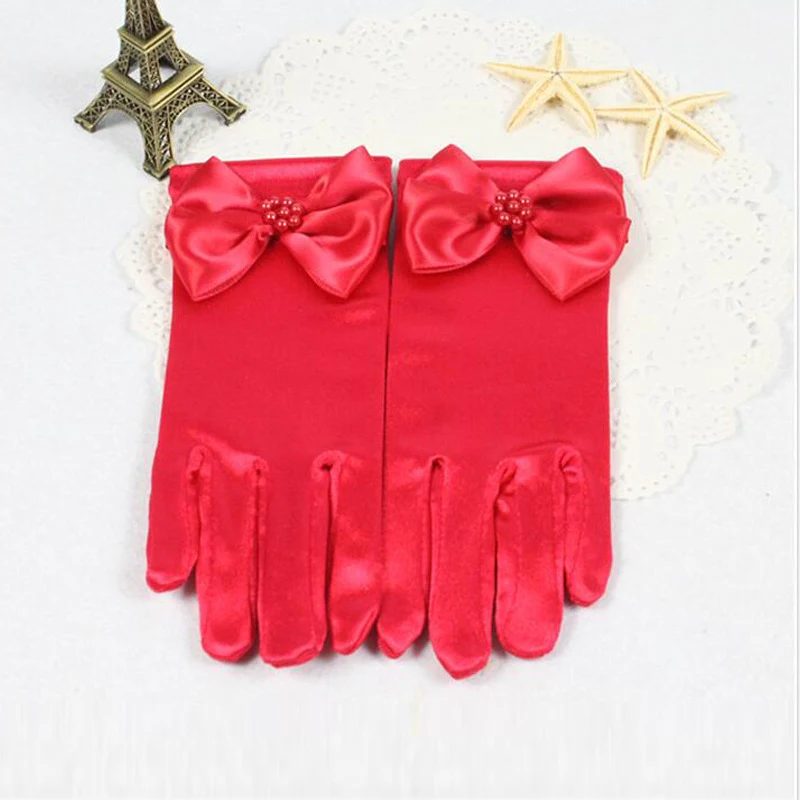 Flor menina luvas longas luvas infantis meninas bowknot vestido luvas