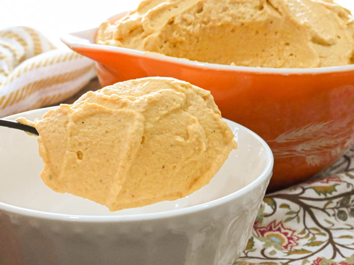 keto pumpkin mousse close up of a spoonful