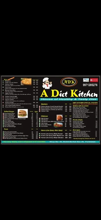 A Diet Kitchen menu 