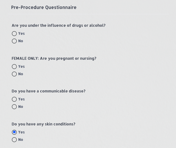 pre procedure questionnaire