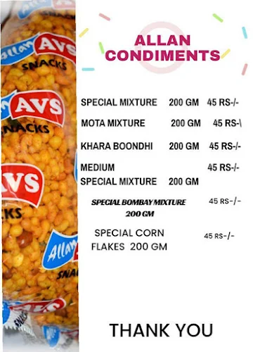 Allan Condiments menu 