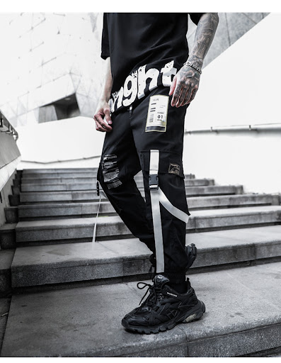 Title 5, Mens Hip Hop Dark Loose Web Cargo Pants