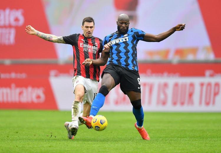 Inter Milan's Romelu Lukaku, right, in action with AC Milan's Alessio Romagnoli in the Serie A match at San Siro, Milan on February 21, 2021