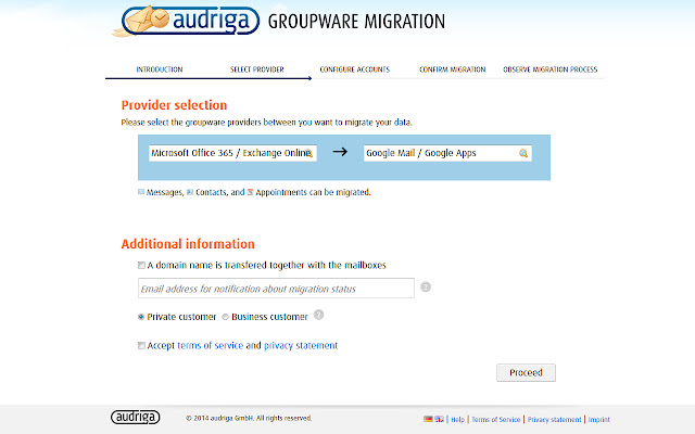 audriga Groupware Migration chrome extension