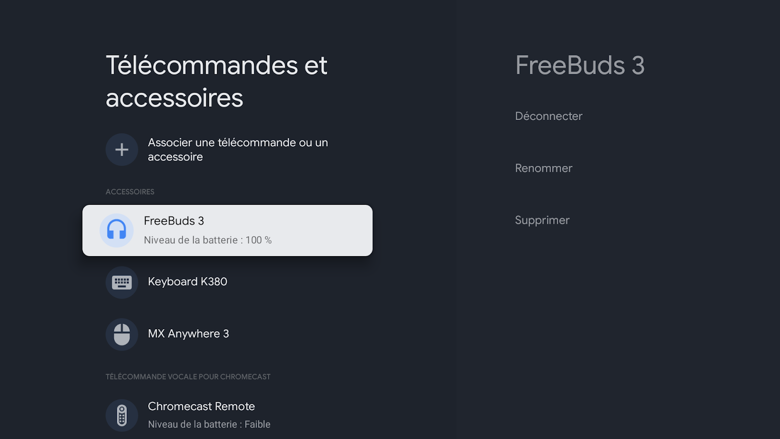 Liste des appareils associés à Google TV