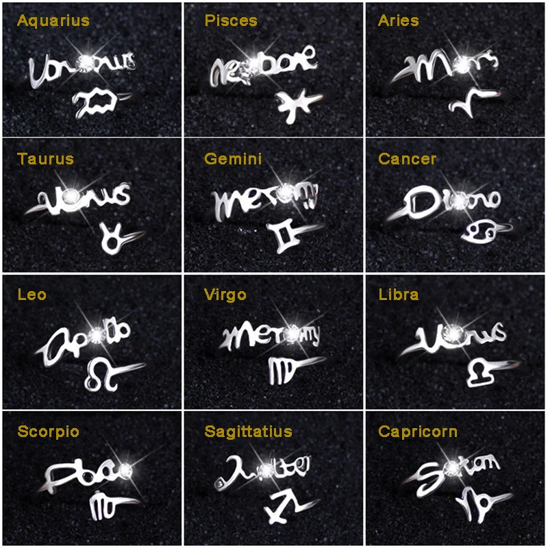 Anel Zodiacal Feminino das Doze Constelações Selvagens. Celebre seu signo com este anel elegante e exclusivo. Presente perfeito.