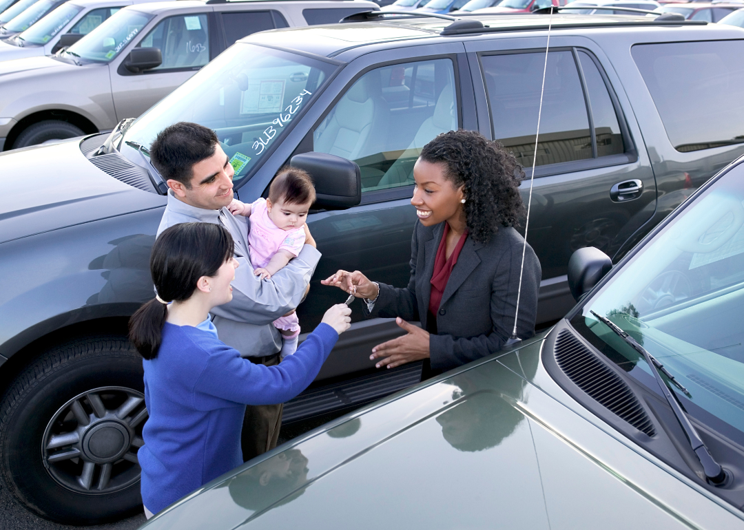 A family buying a car.