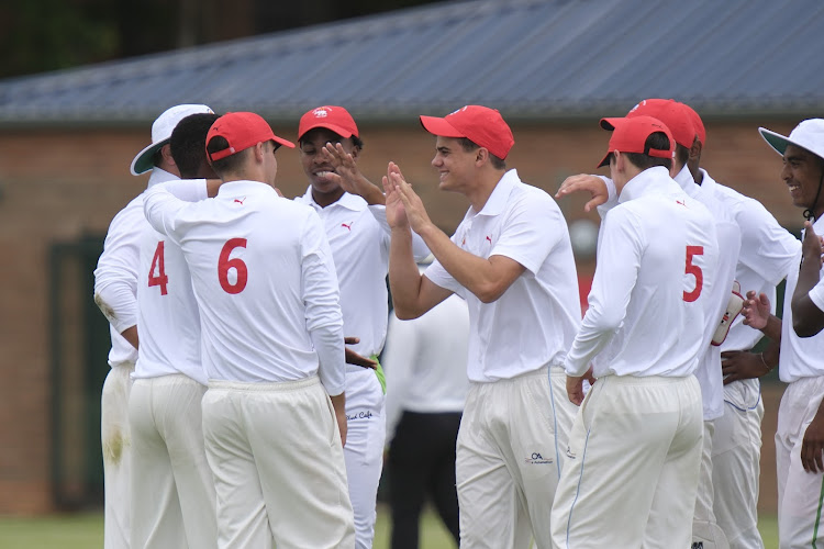 EP celebrate a wicket during the match against Western Province on day one of the Khaya Majola Week at Graeme College's Somerset Field on December 16, 2023 in Makhanda