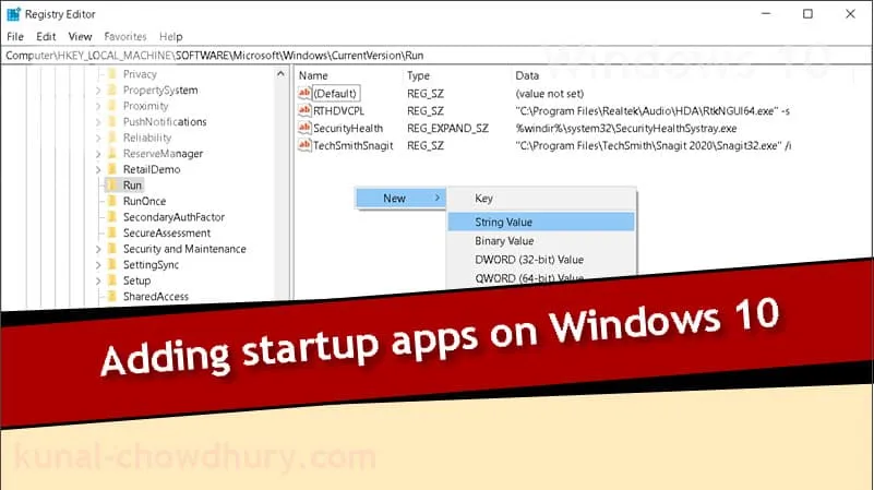 How to add a new app entry to the Windows 10 startup?