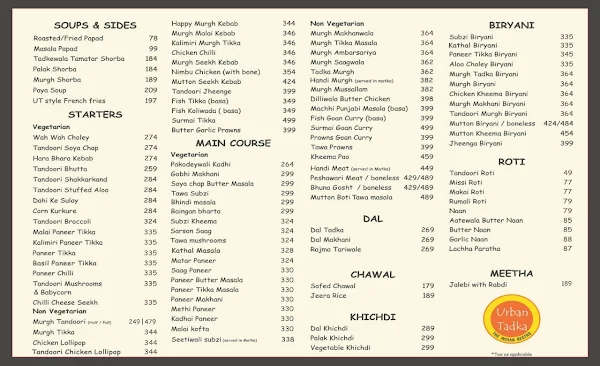 Urban Tadka menu 