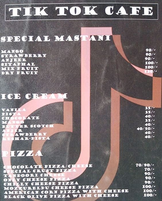 Cafe Tik Tok menu 