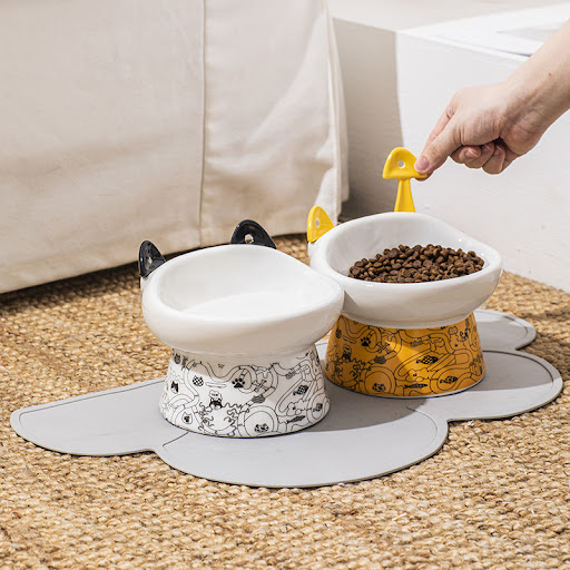 Title 10, Elevated Ceramic Cat Bowl Anti-Tipping Cervical...
