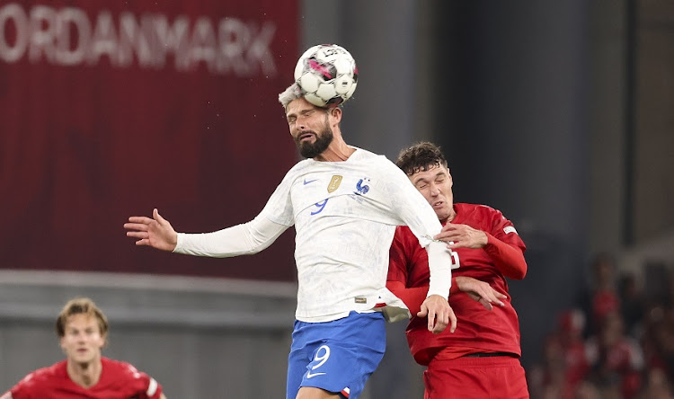 Olivier Giroud plays for France in the Uefa Nations League League match against Denmark at Parken Stadium in Copenhagen on September 25 2022.