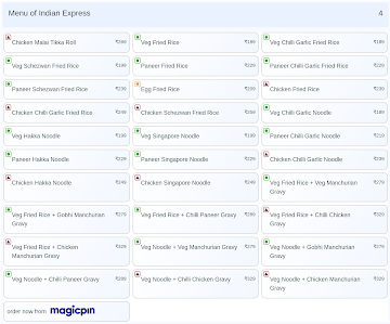 Indian Express menu 