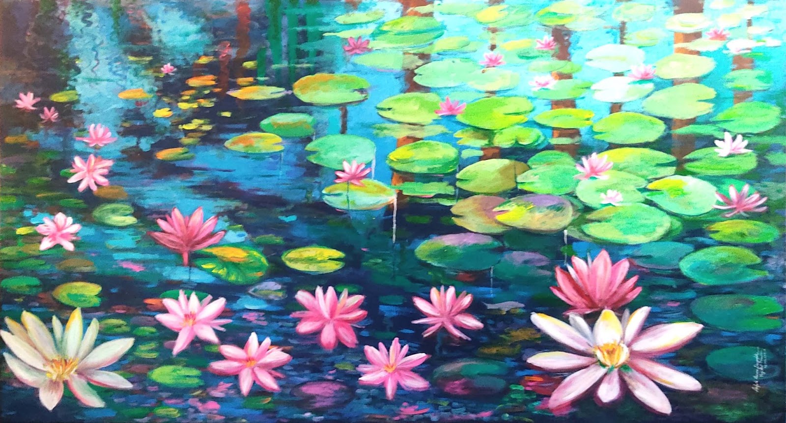 This acrylic painting nature painting shows the enticing lakes