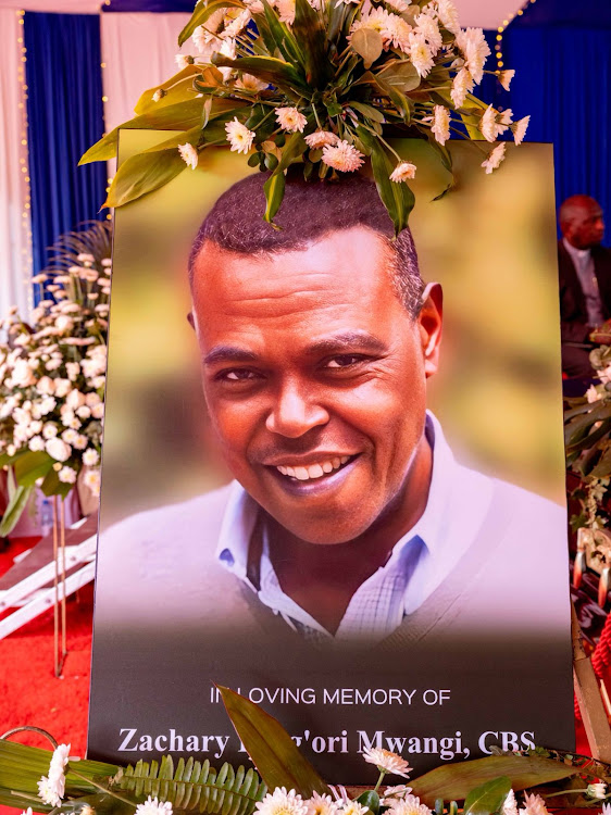 A portrait of former deputy Inspector General of Police King'ori Mwangi during his burial at Tetu in Nyeri on February 17, 2024.