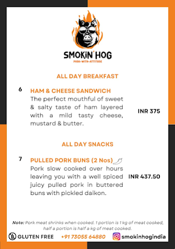 Smokin'Hog menu 