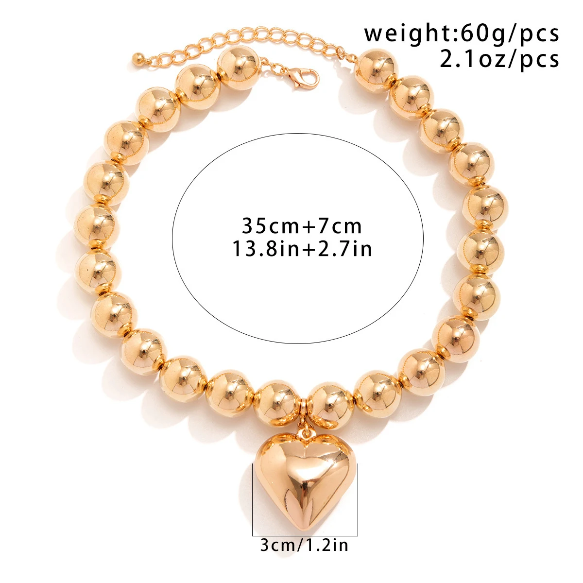 Title 1, Exaggerated Big Round Bead Punk Korte Ketting –...