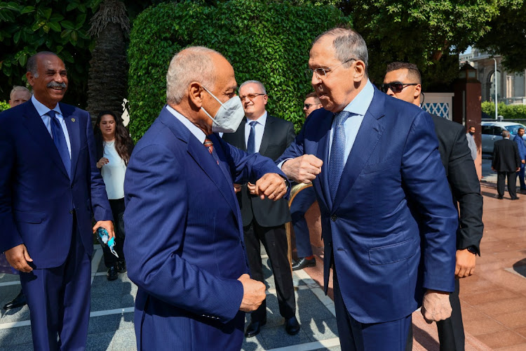 Russian foreign minister Sergei Lavrov and Arab League secretary-general Ahmed Aboul Gheit meet in Cairo, Egypt, on July 24 2022.