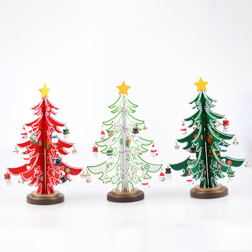 Title 2, Wooden Christmas Tree Ornaments Scene Layout. D...