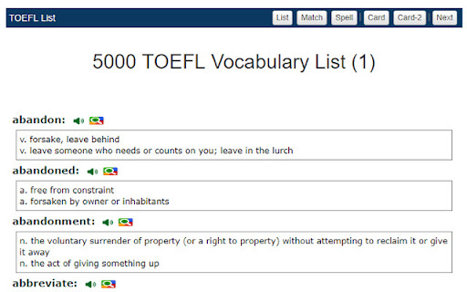 5000 TOEFL Vocabulary List