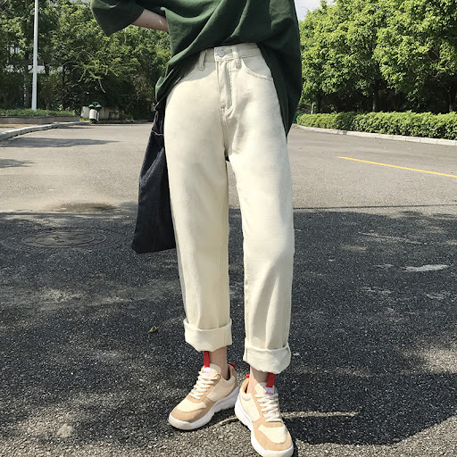 Title 6, Korean Style Weird Girl Loose Straight-Leg Deni...