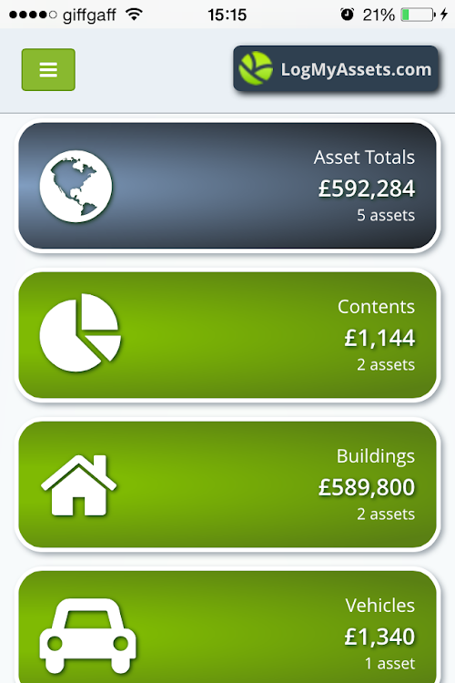 Android application LogMyAssets screenshort