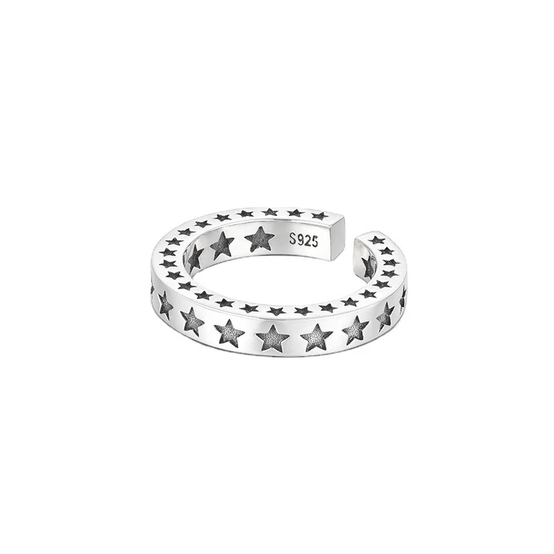 Anillo Salvaje con Totem de Estrella de Cinco Puntas Vintage Chiba 925 Thai Silver para Amantes. Diseño único y elegante. Perfecto para parejas.