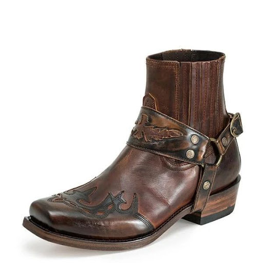 Title 8, Mens Riding Boots with Low Heel Pointed Burnt ...