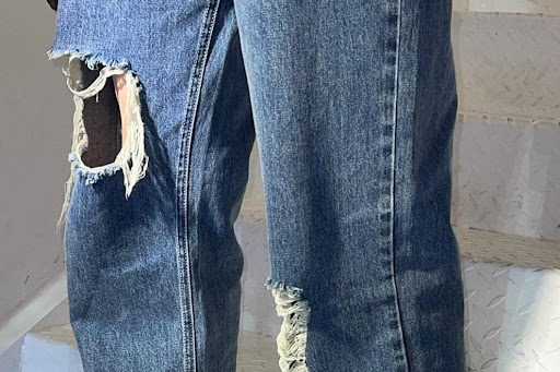Title 9, Loose and Simple Blue Printed Ripped Jeans with...