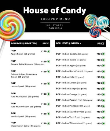 House of Candy menu 