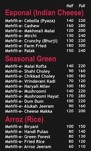 Mehfil Indian menu 