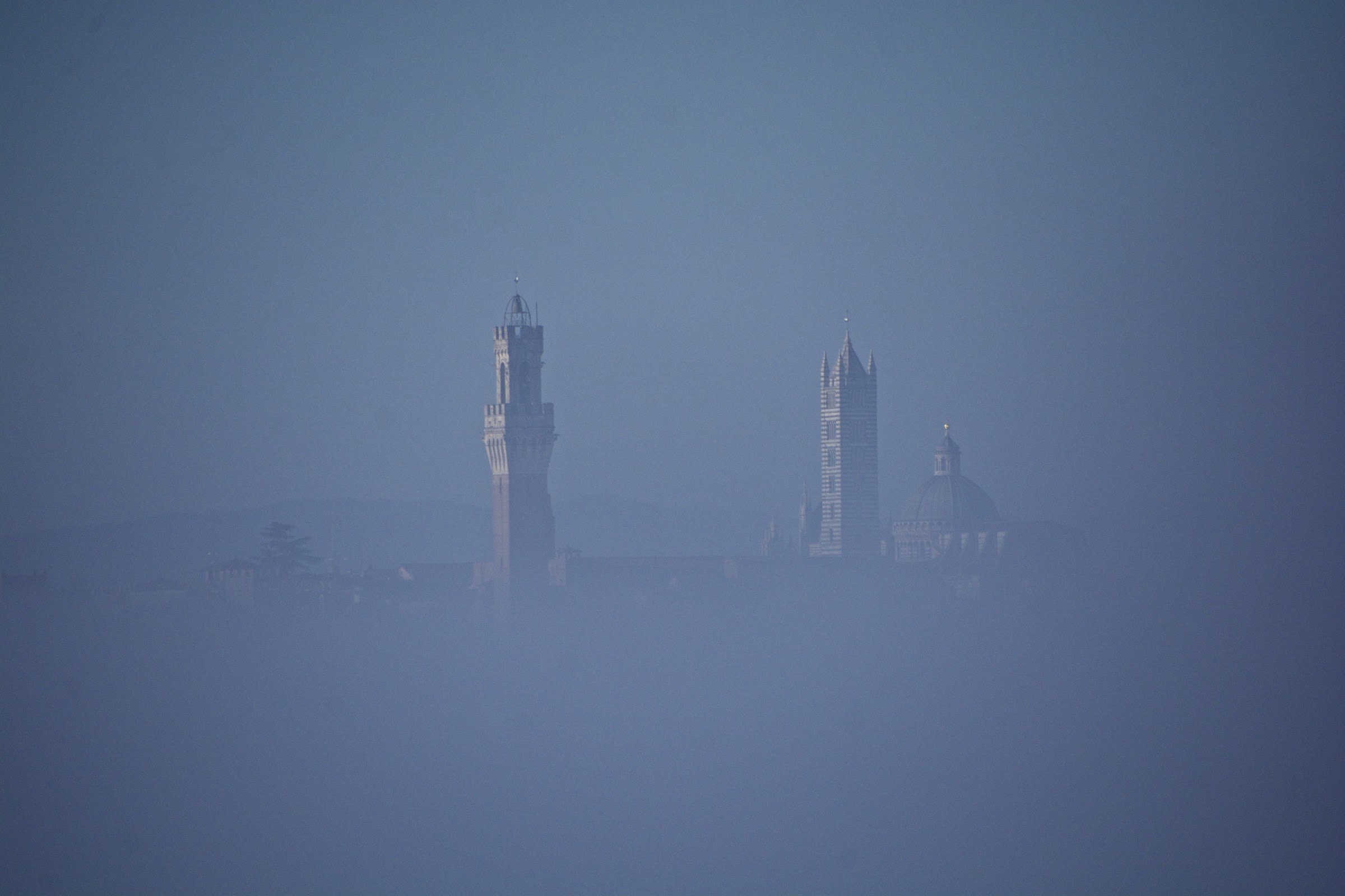 Siena, towers, seen ftom Menchiari, Crete Senesi, Asciano, Siena, Tuscany