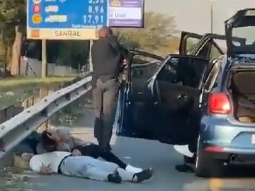 A screenshot of the video of members of the VIP protection unit allegedly assaulting a motorist and passenger on the N1 highway.