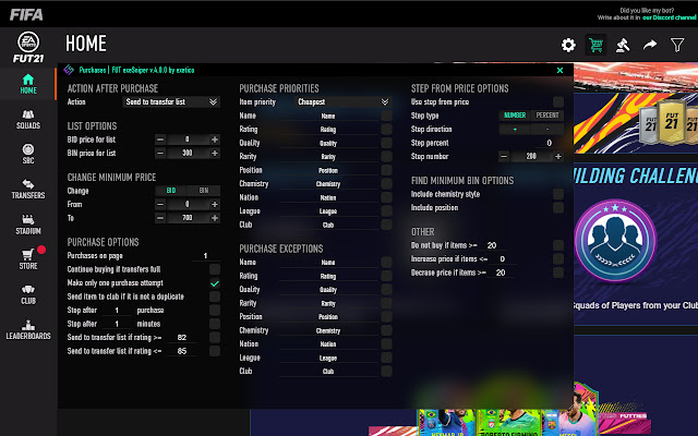 Extension for sniping in EA FC 24 web app