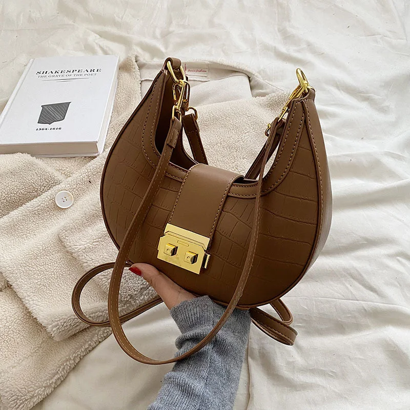 Crescent Gold Edge Lock Enkele Schoudertas