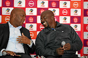 Mamelodi Sundowns coach Pitso Mosimane and Kaitano Tembo of SuperSport United.