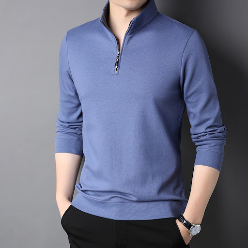 Title 12, Long Sleeve T-shirt with Half Zipper and Stand ...