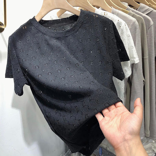 Title 10, Plus Size European Goods Hollow Out Chiffon Shi...