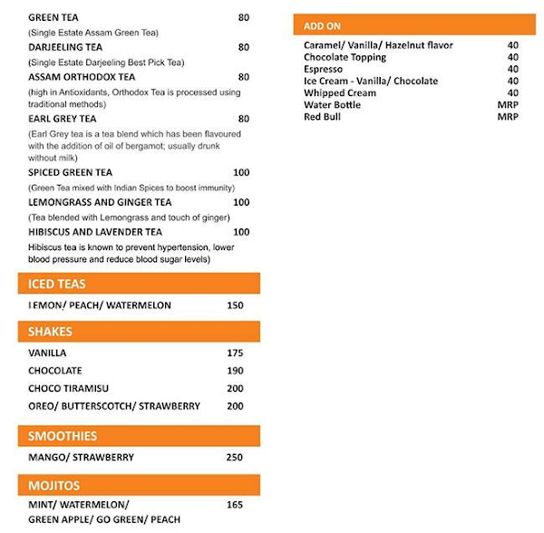 Cafe Terra menu 