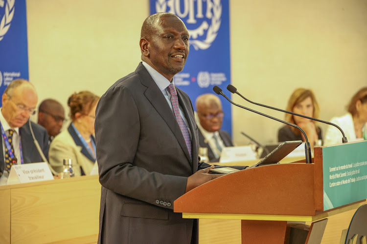 President William Ruto giving a key address at the International Labour Conference in Geneva, Switzerland on June 15, 2023