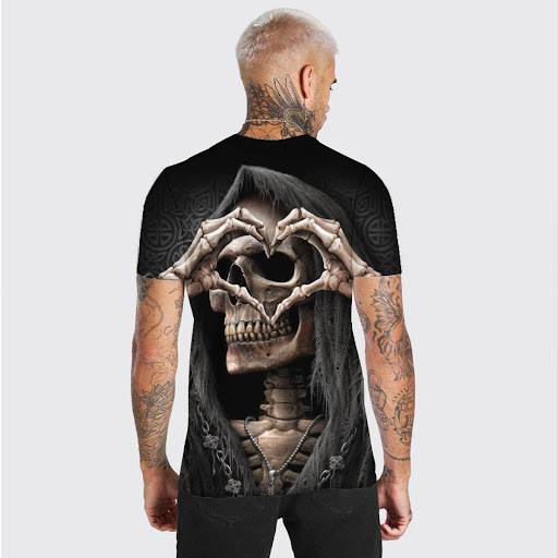 Title 6, 3D Digital Print Skull Heart Skull Mens Casual...