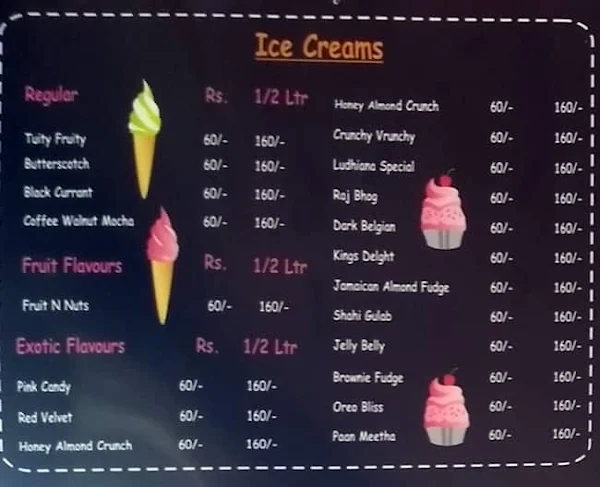 Kings Kulfi menu 