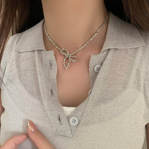 Title 5, Niche Necklace Female Round Beads Bow Pendant —...