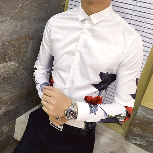 Title 5, Mens long-sleeved shirt with red and black ros...