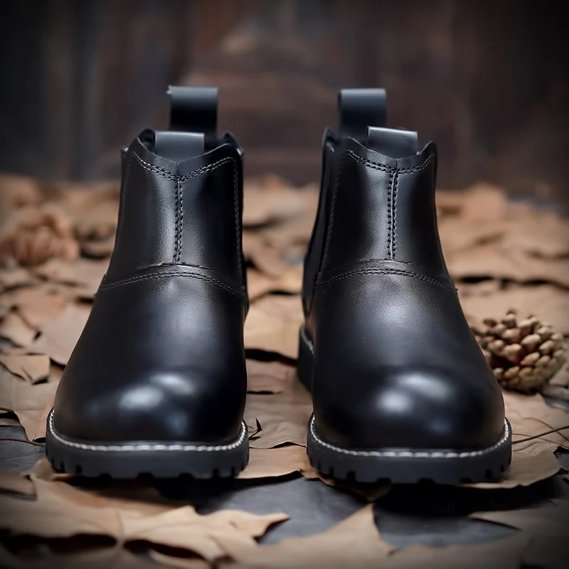 Męskie skórzane botki za kostkę z okrągłym noskiem, buty trekkingowe, wytrzymałe i wygodne do wędrówek oraz codziennego użytku.