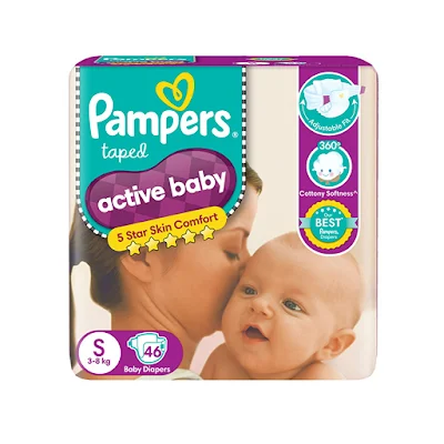 Pampers Active Baby Taped Diapers, Small Size Diapers, (SM) Taped Style Custom Fit 46 Pc