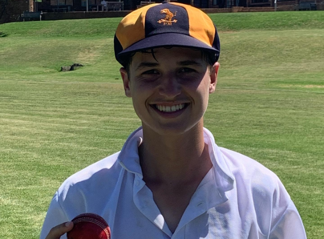 Beaming Graeme College's Murray Tyson whose bowling figures of 5/2 helped his team defeat Muir in their first team cricket clash on Saturday