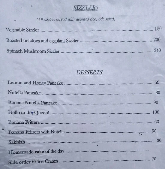 Oasis Cafe menu 