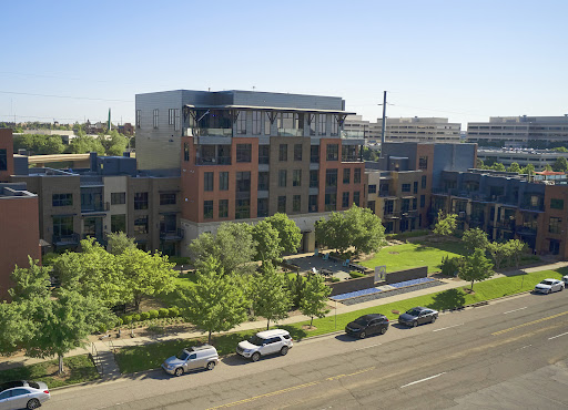 Modern building with landscaped green courtyard in this luxury apartment / penthouse for sale in Oklahoma City ($599,000)